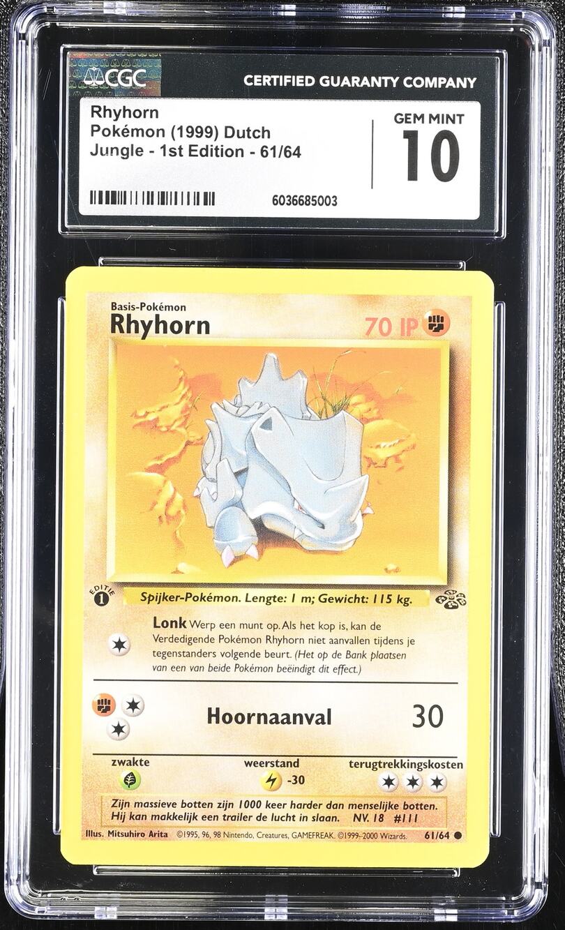 CGC 10 GEM MINT Rhyhorn 1st Edition 61/64 Pokemon Dutch Jungle Set (PSA/BGS)
